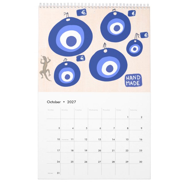 Rhodes Greek Scenes & Patterns Kitchen Calendar (Oct 2027)