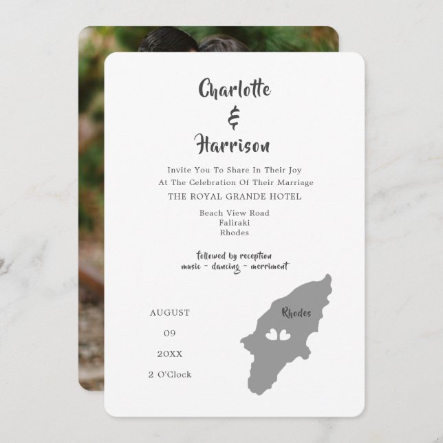 Rhodes Wedding Destination Photo Invitation (Front/Back)