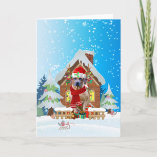 Rhodesian Rdgeback in snow with Christmas gifts Card