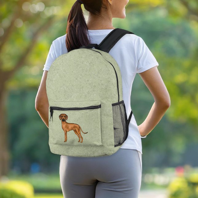 Rhodesian Ridgeback African Lionhound Dog Green Printed Backpack (Please note: This image is a digital mockup. The product may not be in scale.)