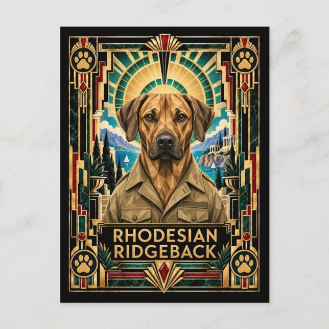 Rhodesian Ridgeback, Art Deco Dog Postcard (Front)