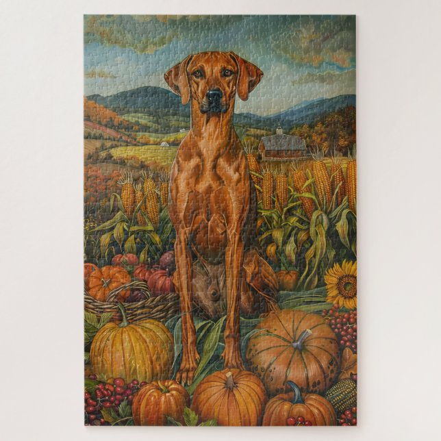 Rhodesian Ridgeback Autumn Harvest Thanksgiving Jigsaw Puzzle (Vertical)