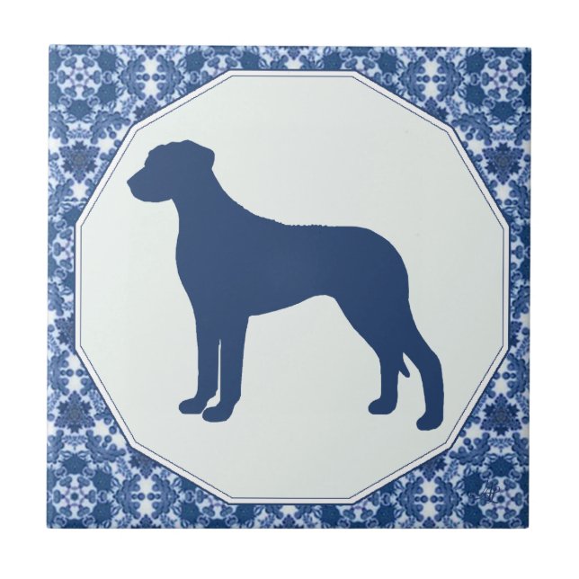 Rhodesian Ridgeback Blue Willow Silhouette Tile (Front)