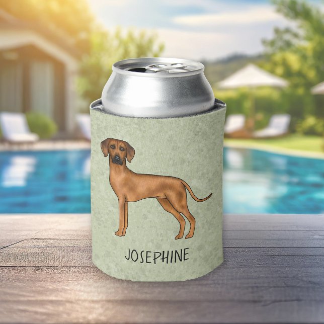 Rhodesian Ridgeback Brown Lion Dog With Name Green Can Cooler (Please note: This image is a digital mockup.)