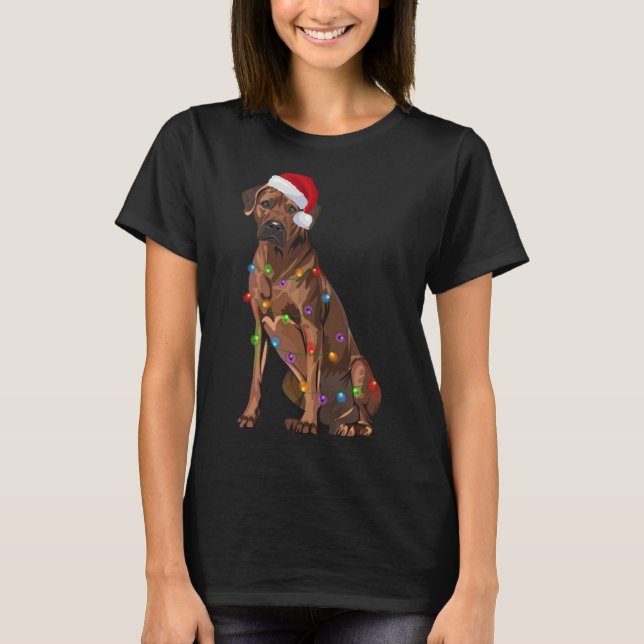 Rhodesian Ridgeback Christmas Lights Xmas Dog Love T-Shirt (Front)