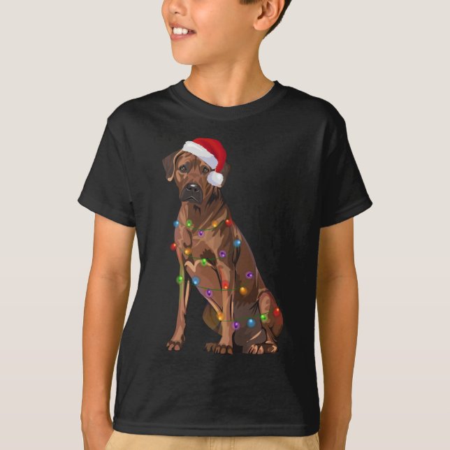 Rhodesian Ridgeback Christmas Lights Xmas Dog Love T-Shirt (Front)