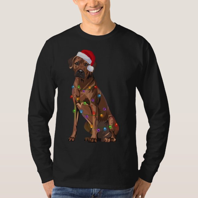 Rhodesian Ridgeback Christmas Lights Xmas Dog Love T-Shirt (Front)