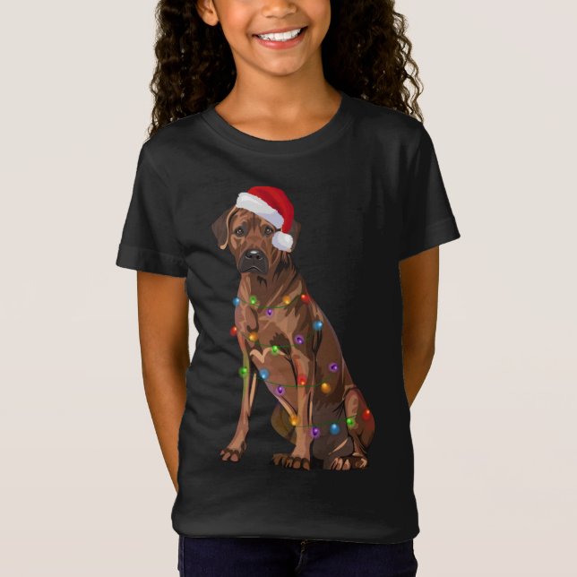 Rhodesian Ridgeback Christmas Lights Xmas Dog Love T-Shirt (Front)