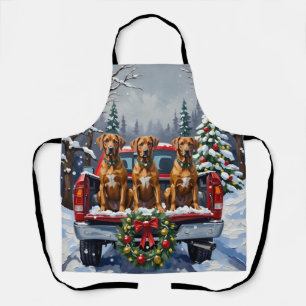 Rhodesian Ridgeback Christmas Red Truck Holiday Apron