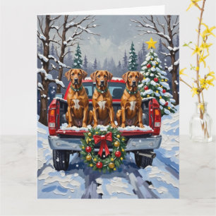 Rhodesian Ridgeback Christmas Red Truck Holiday Card