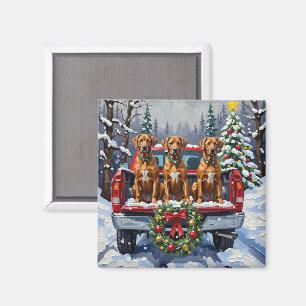 Rhodesian Ridgeback Christmas Red Truck Holiday Magnet