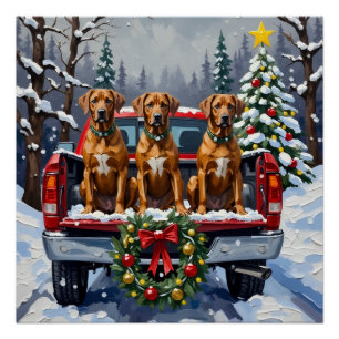 Rhodesian Ridgeback Christmas Red Truck Holiday Poster