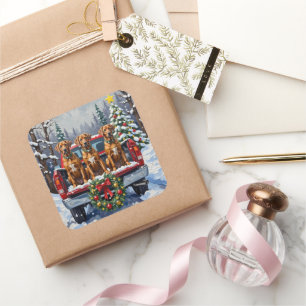 Rhodesian Ridgeback Christmas Red Truck Holiday Square Sticker