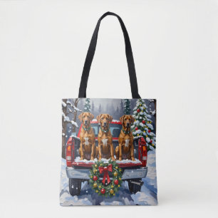 Rhodesian Ridgeback Christmas Red Truck Holiday Tote Bag