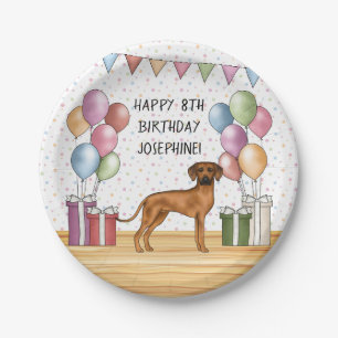 Rhodesian Ridgeback Colourful Pastel Happy Birthda Paper Plate