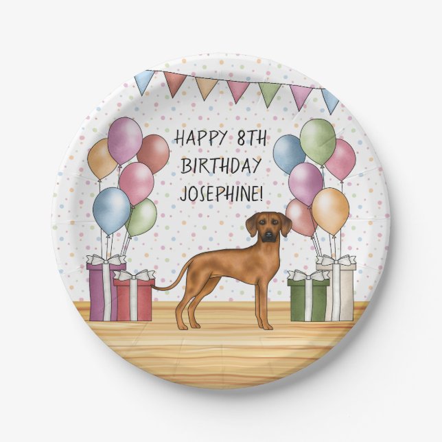 Rhodesian Ridgeback Colourful Pastel Happy Birthda Paper Plate (Front)