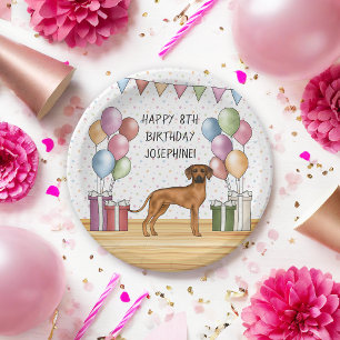 Rhodesian Ridgeback Colourful Pastel Happy Birthda Paper Plate