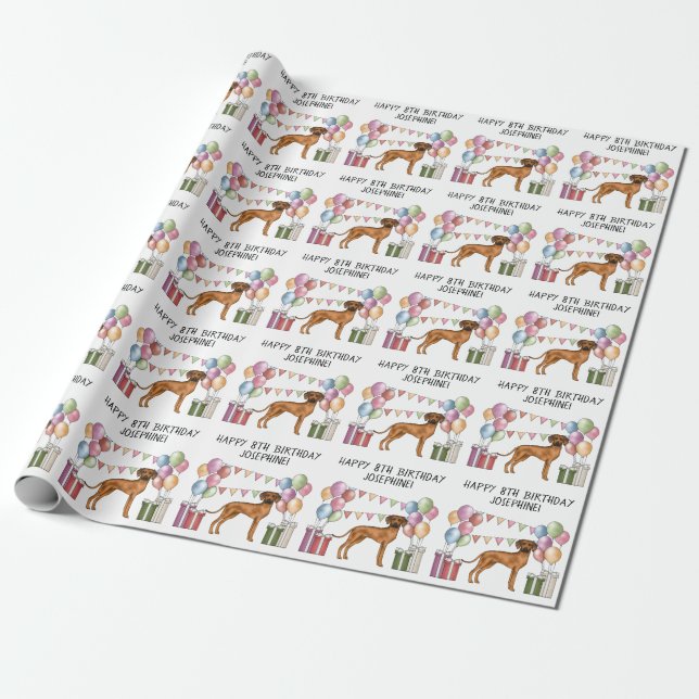 Rhodesian Ridgeback Colourful Pastel Happy Birthda Wrapping Paper (Unrolled)