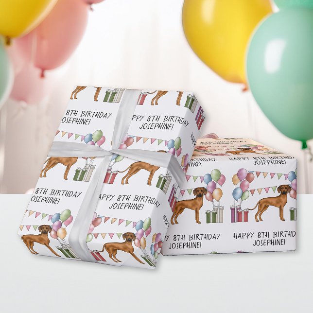 Rhodesian Ridgeback Colourful Pastel Happy Birthda Wrapping Paper (Creator Uploaded)