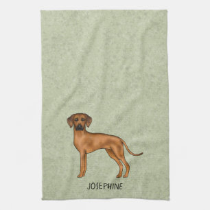 Rhodesian Ridgeback Cute Brown Dog With Name Green Tea Towel