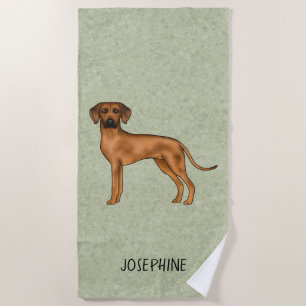 Rhodesian Ridgeback Cute Brown Lion Dog With Name Beach Towel