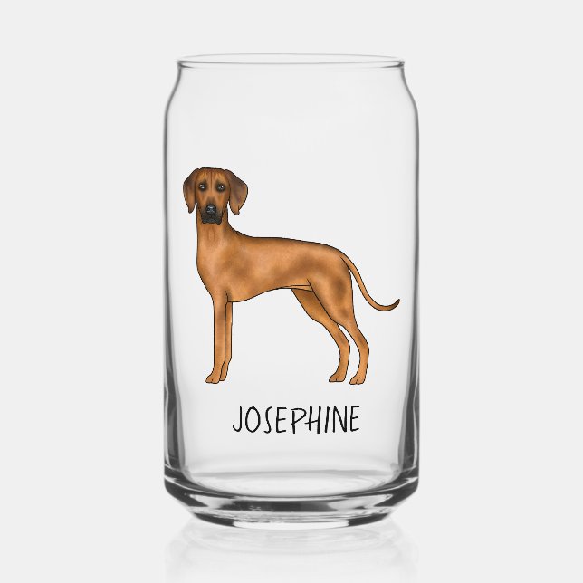 Rhodesian Ridgeback Cute Brown Lion Dog With Name Can Glass (Front)