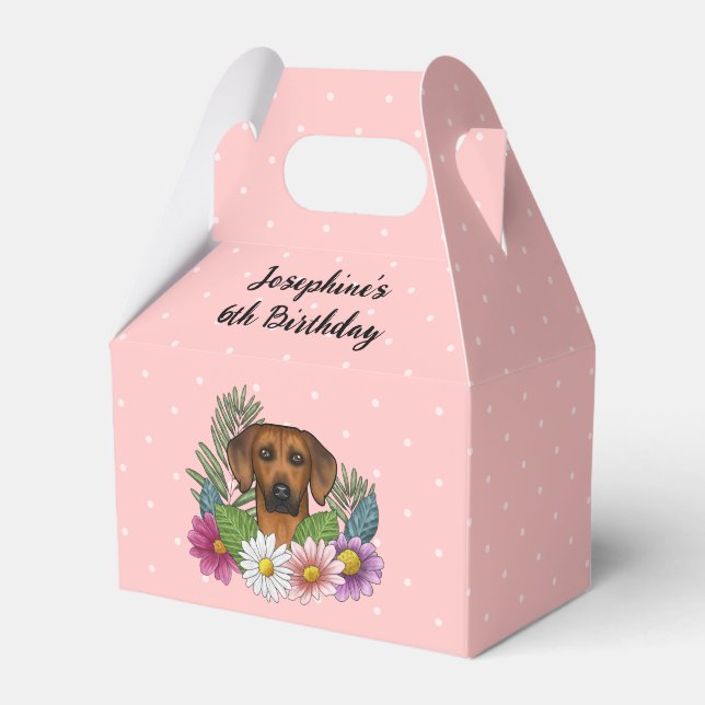 Rhodesian Ridgeback Dog And Flowers Birthday Party Favour Box (Front Side)