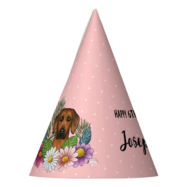 Rhodesian Ridgeback Dog And Flowers Birthday Party Hat (Left)