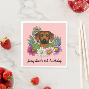 Rhodesian Ridgeback Dog And Flowers Birthday Party Napkin