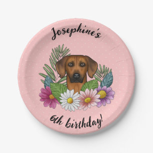 Rhodesian Ridgeback Dog And Flowers Birthday Party Paper Plate