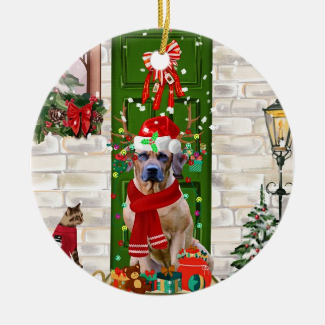 Rhodesian Ridgeback Dog Christmas  Ceramic Tree Decoration (Front)