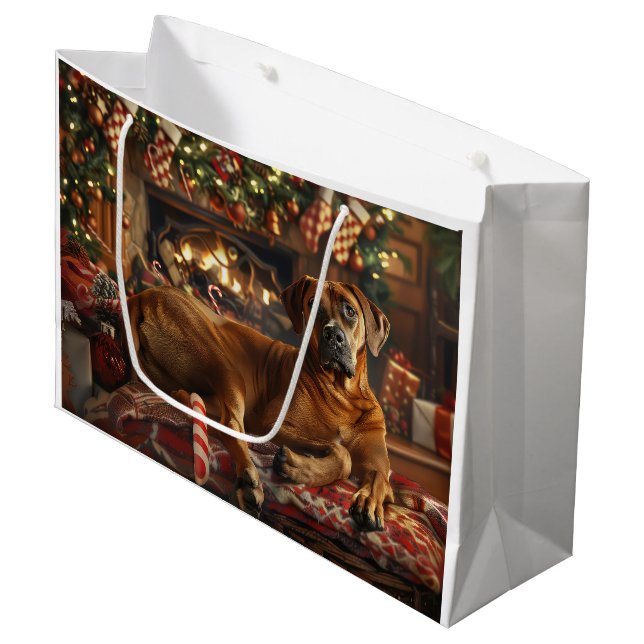 Rhodesian Ridgeback Dog Christmas Festive Large Gift Bag (Front Angled)