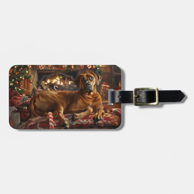 Rhodesian Ridgeback Dog Christmas Festive Luggage Tag (Front Horizontal)