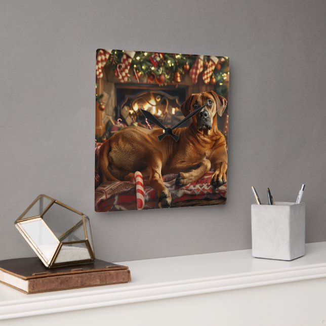 Rhodesian Ridgeback Dog Christmas Festive Square Wall Clock (Office)