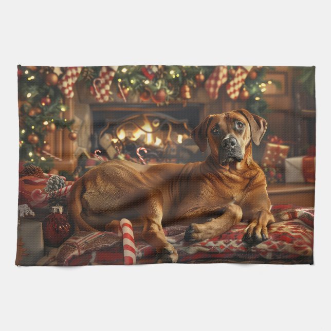 Rhodesian Ridgeback Dog Christmas Festive Tea Towel (Horizontal)