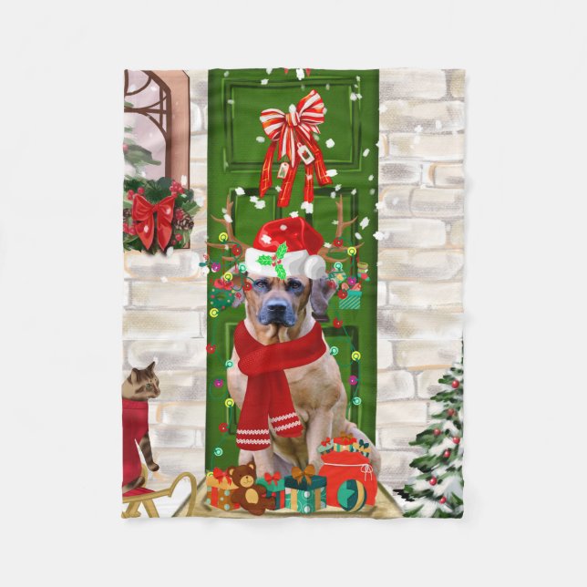 Rhodesian Ridgeback Dog Christmas  Fleece Blanket (Front)