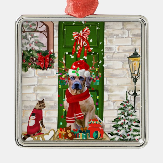 Rhodesian Ridgeback Dog Christmas  Metal Tree Decoration (Front)