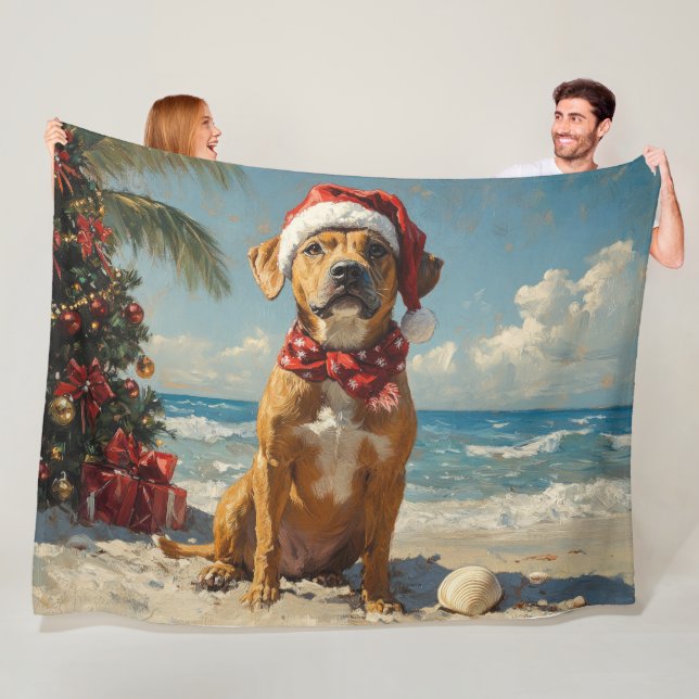 Rhodesian Ridgeback Dog Christmas Vintage Beach Fleece Blanket (In Situ)