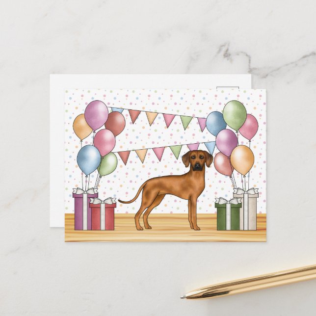 Rhodesian Ridgeback Dog Colourful Pastel Birthday Postcard (Front/Back In Situ)