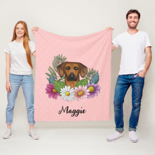 Rhodesian Ridgeback Dog Colourful Wildflowers Pink Fleece Blanket