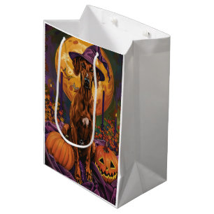 Rhodesian Ridgeback Dog Halloween Witch Pumpkin Medium Gift Bag