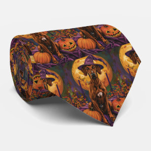 Rhodesian Ridgeback Dog Halloween Witch Pumpkin Tie