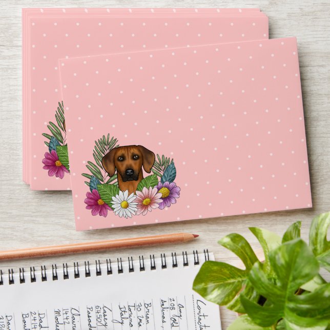 Rhodesian Ridgeback Dog Head Colourful Floral Pink Envelope (Stacked)