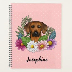 Rhodesian Ridgeback Dog Head Colourful Floral Pink Planner
