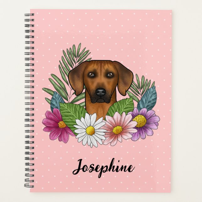 Rhodesian Ridgeback Dog Head Colourful Floral Pink Planner (Front)