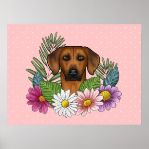 Rhodesian Ridgeback Dog Head Colourful Flowers Pin Poster