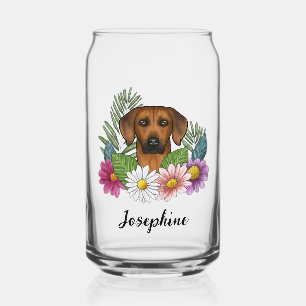Rhodesian Ridgeback Dog Head Colourful Wildflowers Can Glass