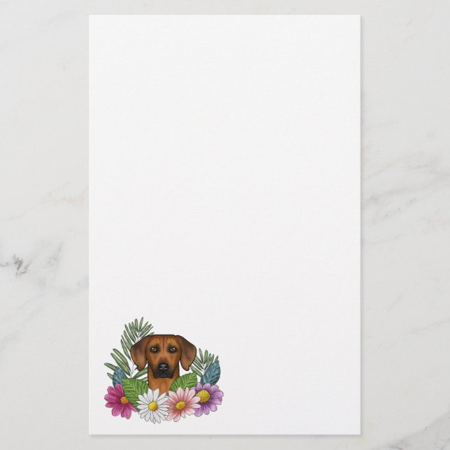 Rhodesian Ridgeback Dog Head Colourful Wildflowers Stationery (Front)