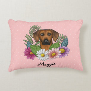 Rhodesian Ridgeback Dog Head Summer Florals Pink Decorative Cushion
