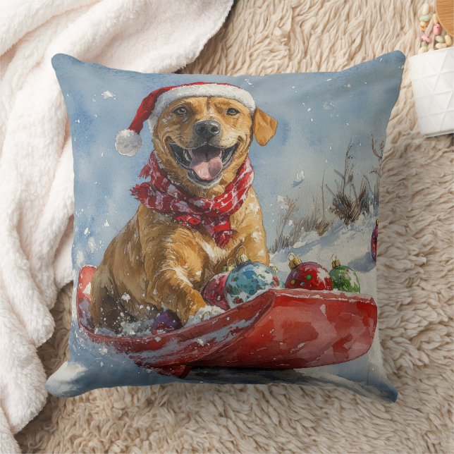 Rhodesian Ridgeback Dog in Sledge Christmas Cushion (Blanket)